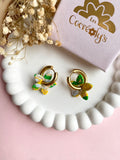 Pampilles TIARÉ marbré jaune mangue, vert tropical, bleu ciel et doré, réversibles - boucles d’oreilles interchangeables