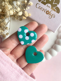 Pampilles INAYA réversibles vert émeraude avec motif à pois rose doux - boucles d’oreilles interchangeables