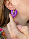 Pampilles ASTRID réversibles mauve, recto métallisé et verso motifs coeurs blancs - boucles d’oreilles interchangeables
