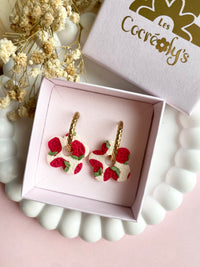 Pampilles FLORALIE réversibles écru fraises - boucles d’oreilles interchangeables