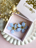 Pampilles NAÏA effet Denim bleu clair, coeur pailleté - boucles d’oreilles interchangeables
