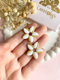 Pampilles TIARÉ rose tropical doré ou blanche dorée - boucles d’oreilles interchangeables