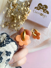Pampilles FLORALIE abricot , doré ou blanche éclats doré - boucles d’oreilles interchangeables