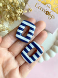 Pampilles ÉZIA marinière bleu marine blanc - boucles d’oreilles interchangeables