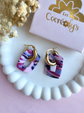 Pampilles ÉZIA éclats de couleurs bleu lavande, prune, framboise intense et rose doux - boucles d’oreilles interchangeables