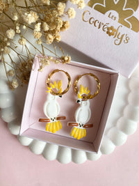 Pampilles LÉON perroquets blanc jaune ou perroquets bleu orange jaune - boucles d’oreilles interchangeables