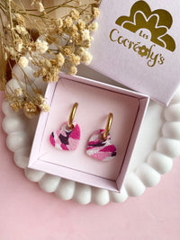 Pampilles LOUISE réversibles marbré aux couleurs prune, framboise, rose, blanc cassé - boucles d’oreilles interchangeables