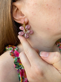 Pampilles NAÏA réversibles rose pâle, recto métallisé coeur pailleté et verso motifs à pois blancs - boucles d’oreilles interchangeables