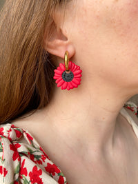 Pampilles LÉONIE rouge cerise et noir version coquelicot - boucles d’oreilles interchangeables
