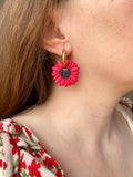 Pampilles LÉONIE rouge cerise et noir version coquelicot - boucles d’oreilles interchangeables