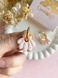 Pampilles JEANINE blanc éclats rose et orange fluo - boucles d’oreilles interchangeables