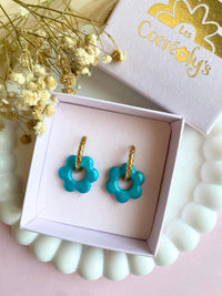 Pampilles MARIETTE blanc nacré ou bleu lagon nacré ou bleu roi - boucles d’oreilles interchangeables