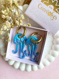 Pampilles AMÉLIA méduse bleu mauve nacré - boucles d’oreilles interchangeables