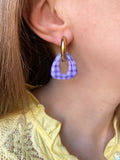 Pampilles AMBRE lilas motif vichy ou uni cassis - boucles d’oreilles interchangeables