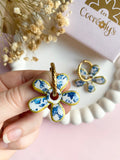 Pampilles NAÏA motifs fleuris bleu doré - boucles d’oreilles interchangeables