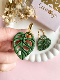 Pampilles ANAÉE feuille monstera - boucles d’oreilles interchangeable