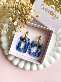 Pampilles ÉZIA marbré bleu marine blanc - boucles d’oreilles interchangeables