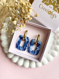 Pampilles ÉZIA marbré bleu marine blanc - boucles d’oreilles interchangeables