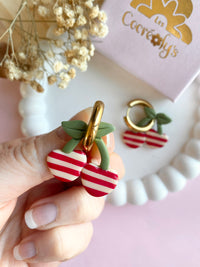 Pampilles cerise à rayures rouge et beige SERENA - boucles d’oreilles interchangeables
