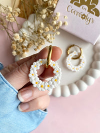 Pampilles ROSALIE blanche et jaune soleil - boucles d’oreilles interchangeables