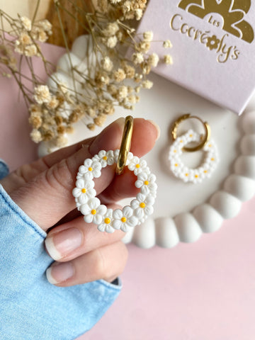 Pampilles ROSALIE blanche et jaune soleil - boucles d’oreilles interchangeables