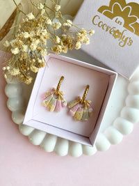 Pampilles JEANINE coquillage aux jolis tons pastels et pointe de dorée - boucles d’oreilles interchangeables