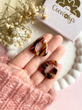 Pampilles AMBRE marbré marron, rosé et framboise - boucles d’oreilles interchangeables