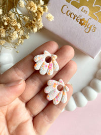 Pampilles JEANINE blanc éclats rose et orange fluo - boucles d’oreilles interchangeables