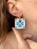 Pampilles JAYA mosaïque carré blanc bleu - boucles d’oreilles interchangeables