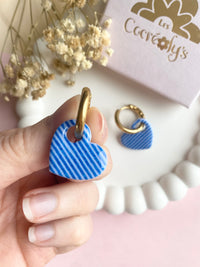 Pampilles LOUISE réversibles motifs rayures bleu - boucles d’oreilles interchangeables