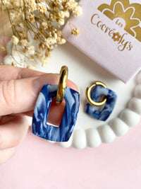 Pampilles ÉZIA marbré bleu marine blanc - boucles d’oreilles interchangeables