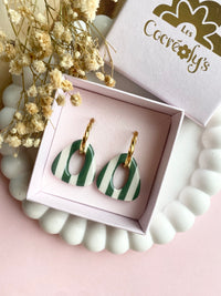 Pampilles AMBRE à rayures rouge cerise beige ou vert feuille beige - boucles d’oreilles interchangeables