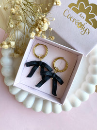 Pampilles BONNIE noeud effet ruban noir intense - boucles d’oreilles interchangeables