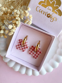 Pampilles FLORALIE réversibles vichy rouge - boucles d’oreilles interchangeables