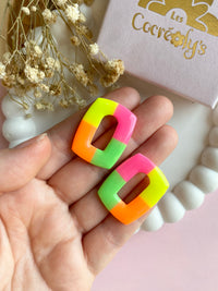 Pampilles ÉZIA couleurs rose orange jaune et vert fluo - boucles d’oreilles interchangeables