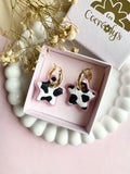Pampilles DOLLY étoile rose et motifs tâches de vache - boucles d’oreilles interchangeables