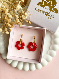 Pampilles MARIETTE rouge cerise ou terracotta nacré ou doré réversibles - boucles d’oreilles interchangeables