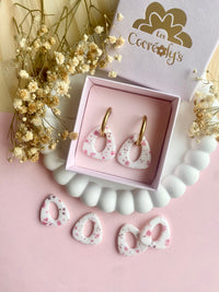 Pampilles AMBRE blanche fleuri rose ou uni framboise - boucles d’oreilles interchangeables