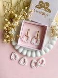 Pampilles AMBRE blanche fleuri rose ou uni framboise - boucles d’oreilles interchangeables