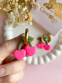 Pampilles cerise couleur rose fluo SERENA - boucles d’oreilles interchangeables