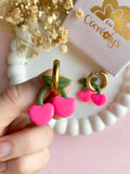 Pampilles cerise couleur rose fluo SERENA - boucles d’oreilles interchangeables