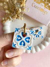 Pampilles JAYA mosaïque carré blanc bleu - boucles d’oreilles interchangeables