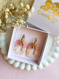 Pampilles ÉZIA pêche et beige éclats corail pêche - boucles d’oreilles interchangeables