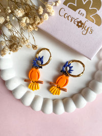Pampilles LÉON perroquets blanc jaune ou perroquets bleu orange jaune - boucles d’oreilles interchangeables