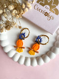 Pampilles LÉON perroquets blanc jaune ou perroquets bleu orange jaune - boucles d’oreilles interchangeables