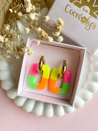 Pampilles ÉZIA couleurs rose orange jaune et vert fluo - boucles d’oreilles interchangeables
