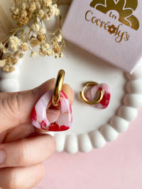 Pampilles AMBRE marbré rouge cerise, rose doux, translucide et pointe de doré - boucles d’oreilles interchangeables