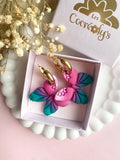 Pampilles MELLY, de jolis papillons dégradés framboise, émeraude, rose doux - boucles d’oreilles interchangeables