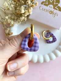 Pampilles AMBRE lilas motif vichy ou uni cassis - boucles d’oreilles interchangeables