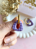 Pampilles AMBRE lilas motif vichy ou uni cassis - boucles d’oreilles interchangeables